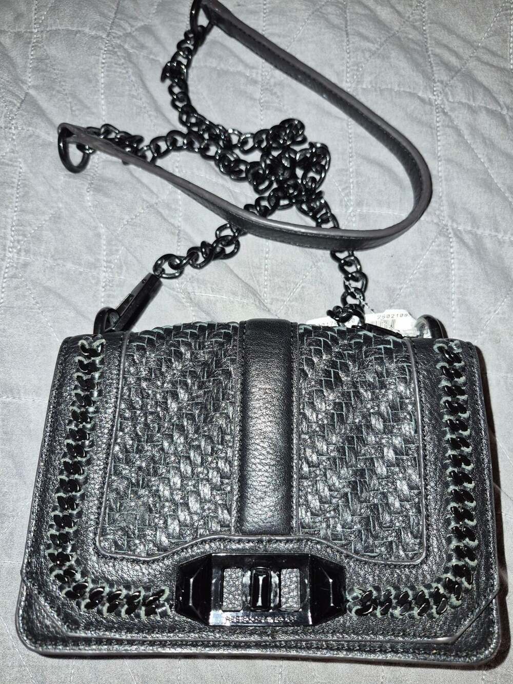 Rebecca Minkoff Mini Love Woven Leather Crossbody Bag with Black Chain Hardware